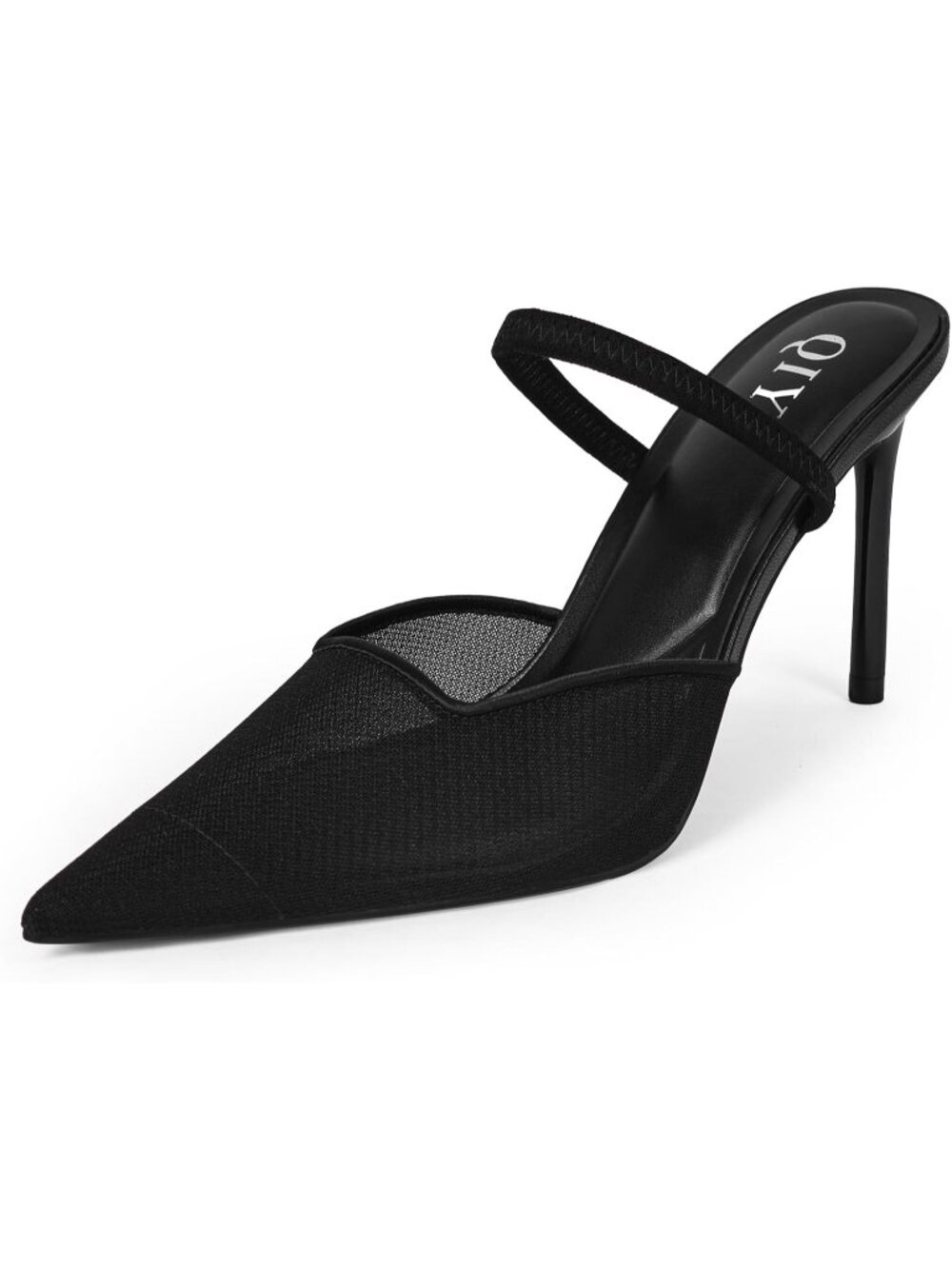 Women's Black Pointed Toe Slingback Stiletto Pumps Slip On Heeled Mule Shoes